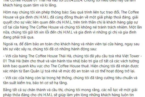 Vụ nữ bác sĩ bị tấm kính quán cafe rơi vào người ở Hà Nội: Thống nhất phương án xử lý