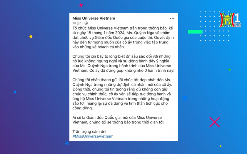 Quỳnh Nga dừng chức vụ Giám đốc quốc gia Miss Universe Vietnam